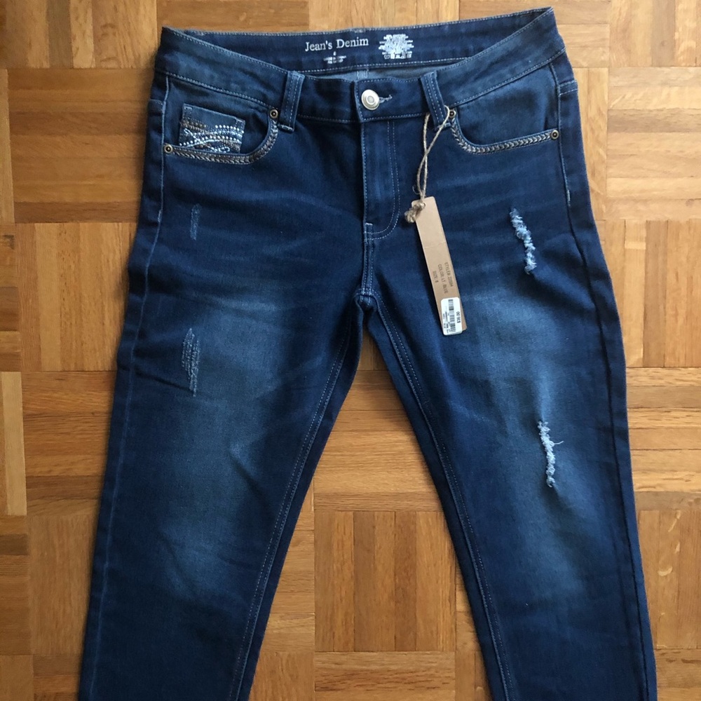 Distressed Straight Leg Stretch Denim Sz 8 Jeans